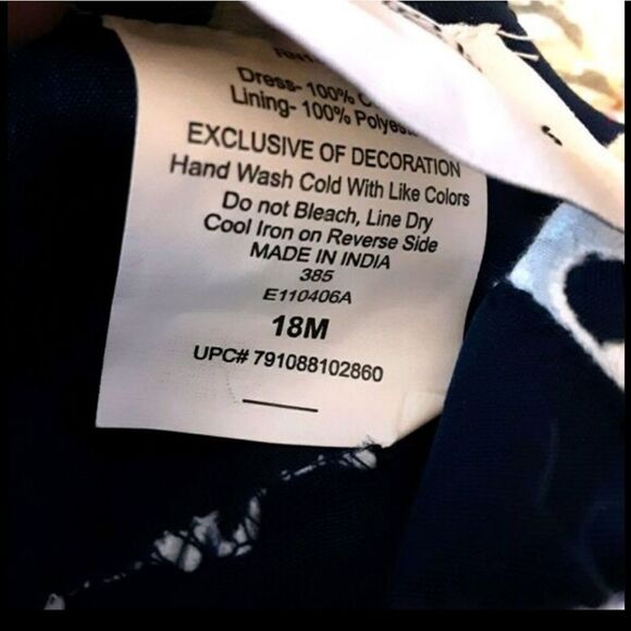 Rare Editions Dress White Eyelet Lace Navy Lining Daisy Detail Size 18 Months - Picture 5 of 8